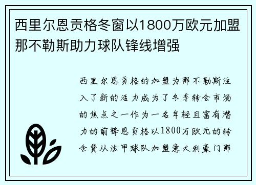 西里尔恩贡格冬窗以1800万欧元加盟那不勒斯助力球队锋线增强 西里尔恩贡格冬窗以1800万欧元加盟那不勒斯助力球队锋线增强