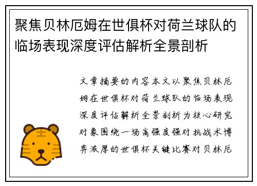 聚焦贝林厄姆在世俱杯对荷兰球队的临场表现深度评估解析全景剖析